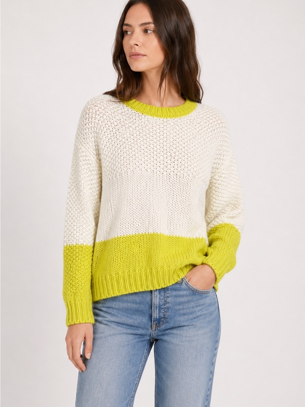 Elodie color block crew neck sweater Small